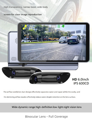 デュアルレンズ1080P電子リアビューミラー 6インチ 高明度ディスプレイ 超薄型アルミボディ 防水車 車用リアビューミラーカメラ
